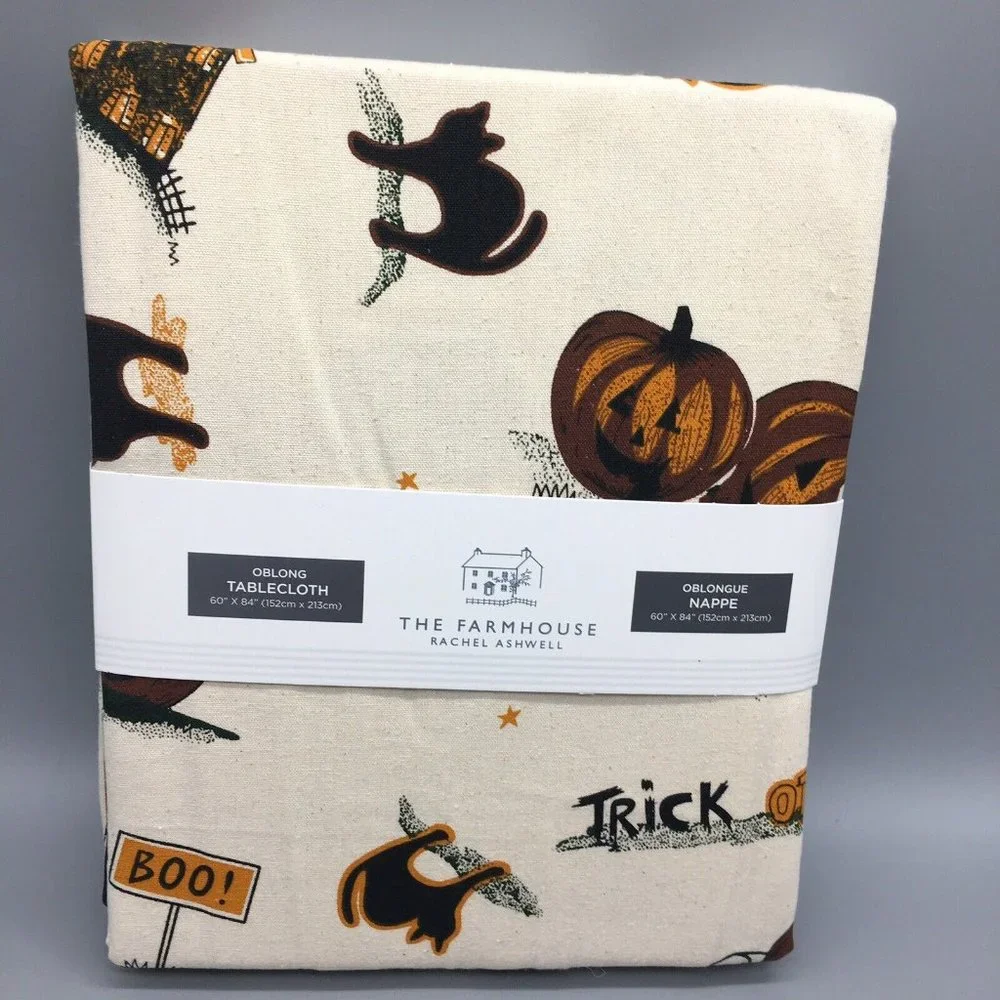 Rachel Ashwell Primitive Halloween Tablecloth Haunted House Pumpkin Cat 60x84